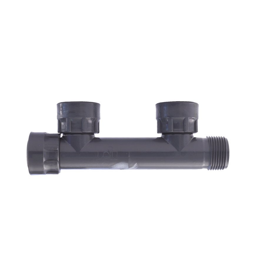 Rain waterverdeler met o-ring, pvc, 1x buitendraad / 3x binnendraad, 12 bar, 1" 2 aftakkingen Rain waterverdeler met o-ring, pvc, 1x buitendraad / 3x binnendraad, 12 bar, 1" 2 aftakkingen