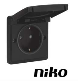 Niko Spuitwaterdicht wcd met RA excl. doos ( IP55 )insteekklemmen, zwart Niko Spuitwaterdicht wcd met RA excl. doos ( IP55 )insteekklemmen, zwart