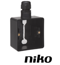 Niko Spuitwaterdicht opbouwdoos enkelvoudig ( IP55) zwart met 1 x M20-ingang incl. wartel Niko Spuitwaterdicht opbouwdoos enkelvoudig ( IP55) zwart met 1 x M20-ingang incl. wartel