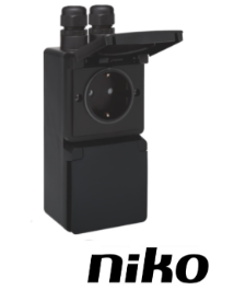 Niko Spuitwaterdicht wcd dubbel VERTICAAL incl. doos met 2 x M20-ingang met wartel, insteekklemmen, zwart Niko Spuitwaterdicht wcd dubbel VERTICAAL incl. doos met 2 x M20-ingang met wartel, insteekklemmen, zwart