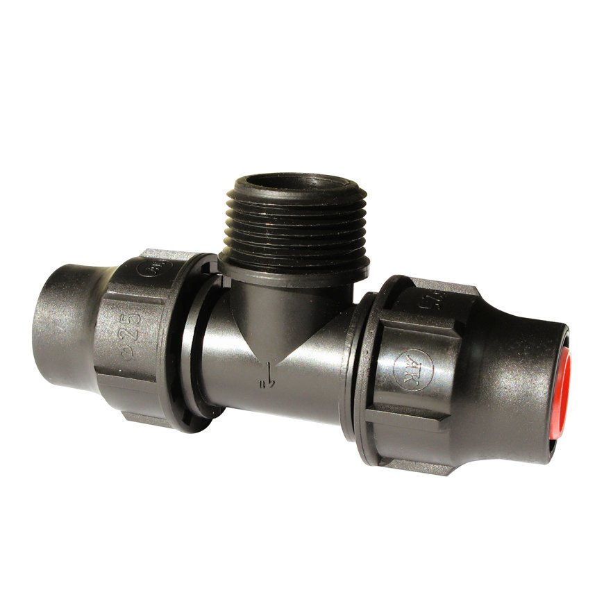 Palaplast T-stuk 90°, 2x klem / 1x buitendraad 16 mm x ½" Palaplast T-stuk 90°, 2x klem / 1x buitendraad 16 mm x ½"