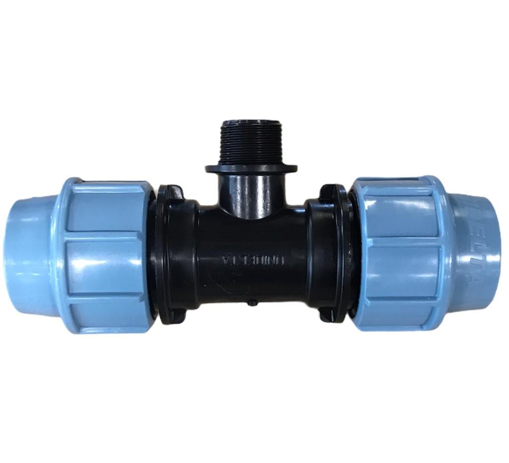 Unidelta draad T-stuk 90°, Kiwa, 16 bar, 2x klem / 1x buitendraad 20 mm x ½" Unidelta draad T-stuk 90°, Kiwa, 16 bar, 2x klem / 1x buitendraad 20 mm x ½"