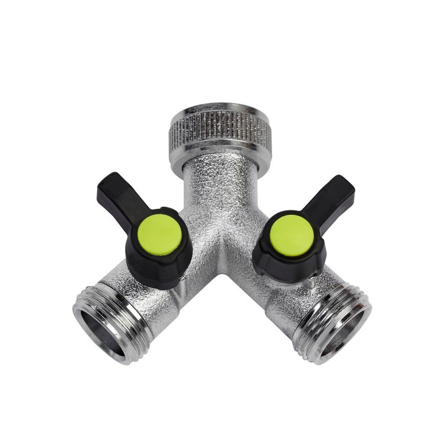 Aquajet 2-weg waterverdeler, messing verchroomd, 2x ¾" buitendraad, 1x ¾" binnendraad Aquajet 2-weg waterverdeler, messing verchroomd, 2x ¾" buitendraad, 1x ¾" binnendraad
