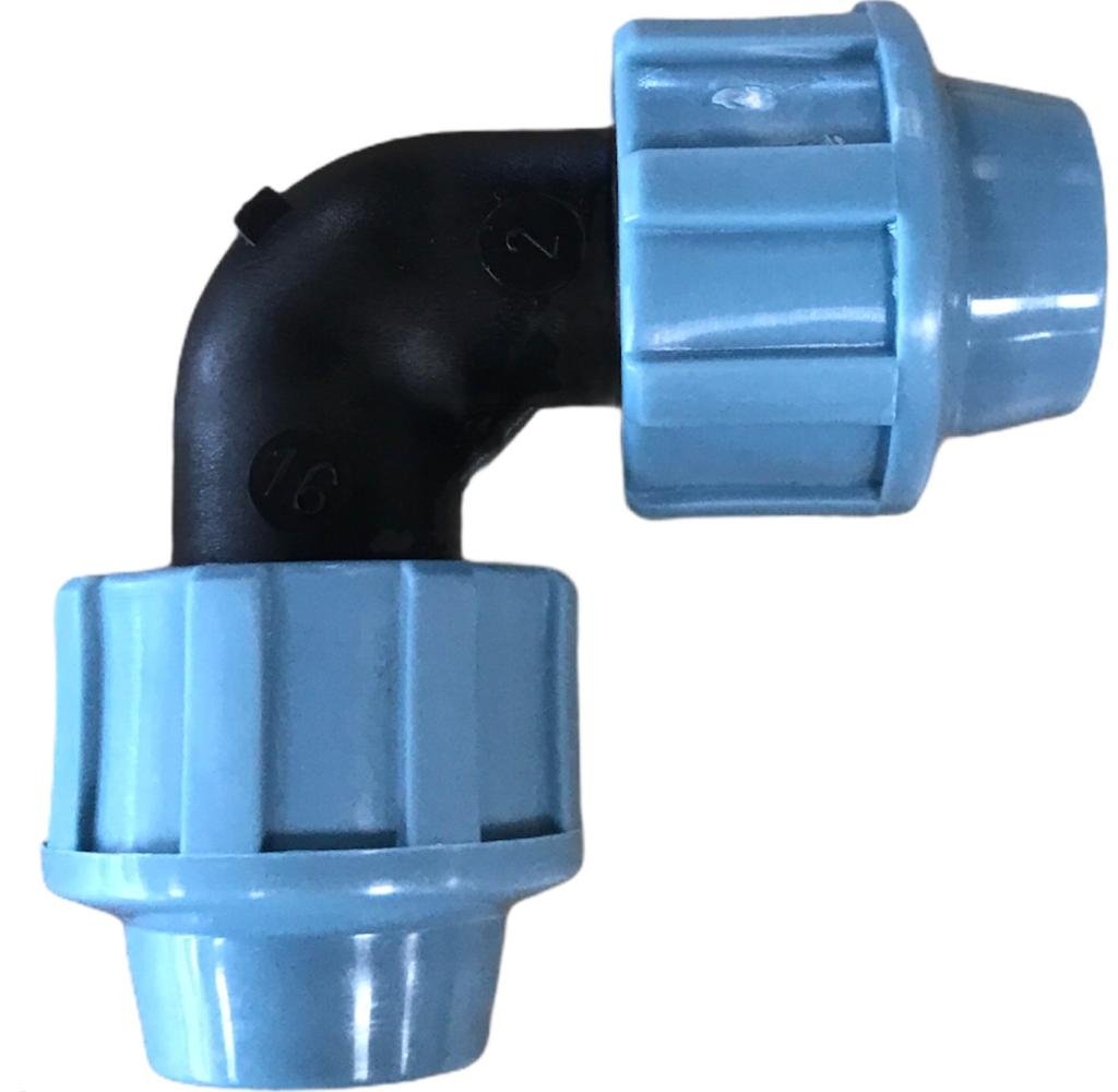 Unidelta knie 90°, Kiwa, 16 bar, 2x klem 16 MM Unidelta knie 90°, Kiwa, 16 bar, 2x klem 16 MM