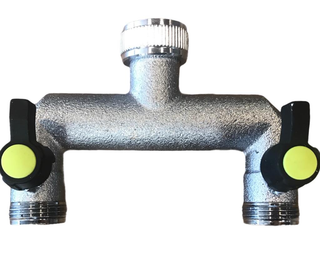 Waterverdeler, 2-weg, messing verchroomd, ¾" binnendraad Waterverdeler, 2-weg, messing verchroomd, ¾" binnendraad