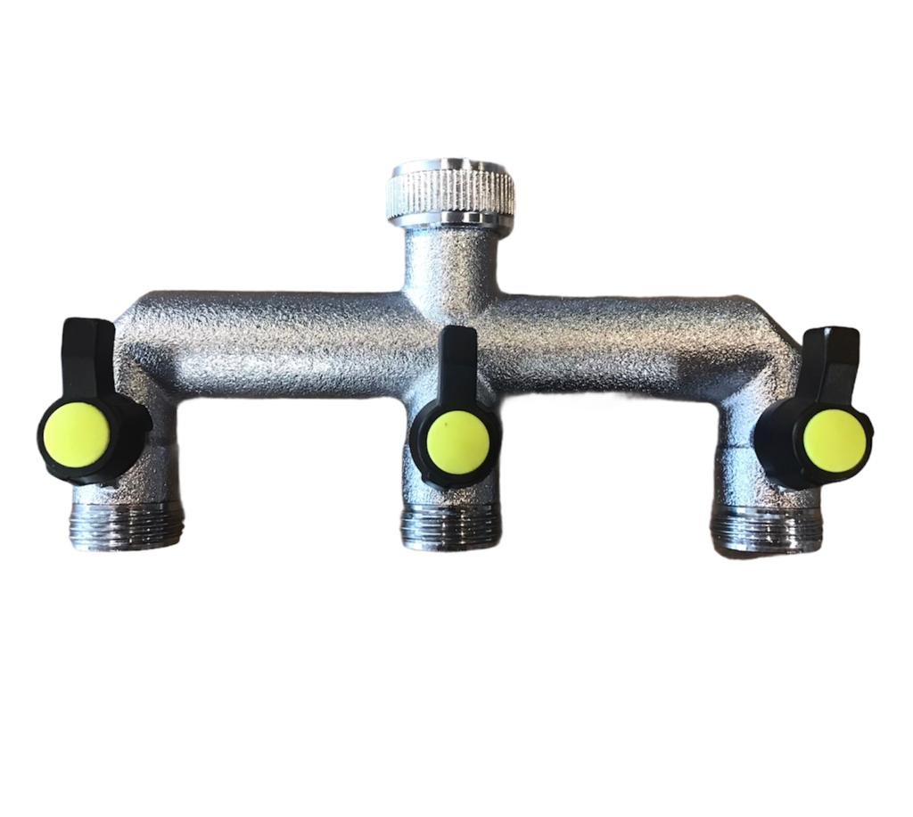 Waterverdeler, 3-weg, messing verchroomd, ¾" binnendraad Waterverdeler, 3-weg, messing verchroomd, ¾" binnendraad