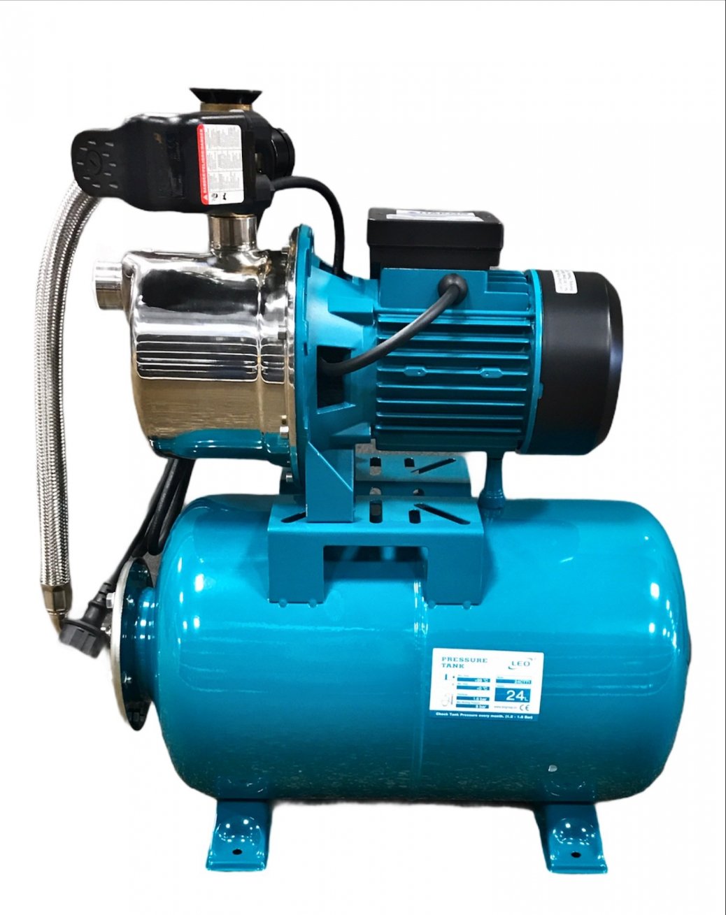 LEO normaalzuigende hydrofoor, rvs, 4XCm120, 230 V, 1,10 kW, 24 ltr drukvat LEO normaalzuigende hydrofoor, rvs, 4XCm120, 230 V, 1,10 kW, 24 ltr drukvat