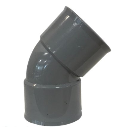 Pvc bocht 45&deg;, 2x inwendig lijm, grijs