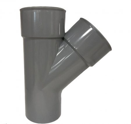 Pvc T-stuk 45°, 2x inwendig lijm, grijs/1x uitwendig lijm, grijs, KOMO Pvc T-stuk 45°, 2x inwendig lijm, grijs/1x uitwendig lijm, grijs, KOMO
