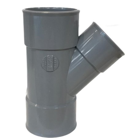 Pvc verloop T-stuk 45&deg;, 3x inwendig lijm, grijs, KOMO