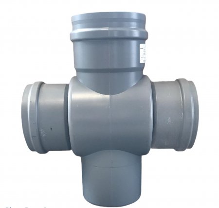 Pvc dubbel T-stuk 88°, 3x manchet/1x spie, grijs Pvc dubbel T-stuk 88°, 3x manchet/1x spie, grijs