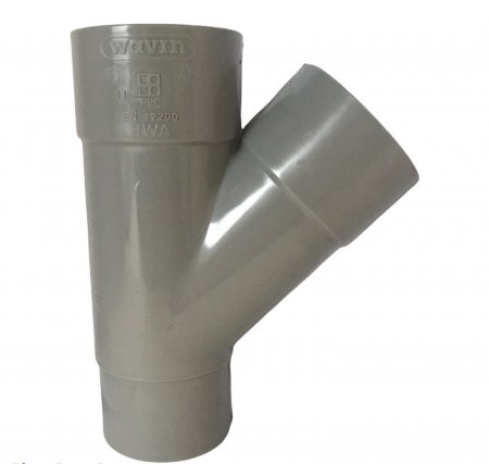 Hwa T-stuk 45°, pvc, 2x inwendig lijm, 1x spie, grijs