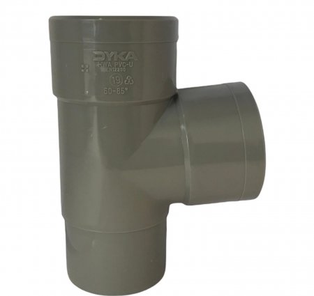 Hwa T-stuk 45°, pvc, 2x inwendig lijm, 1x spie, grijs 60 mm